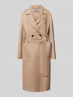 WHITE LABEL Lange jas van scheerwol met strikceintuur