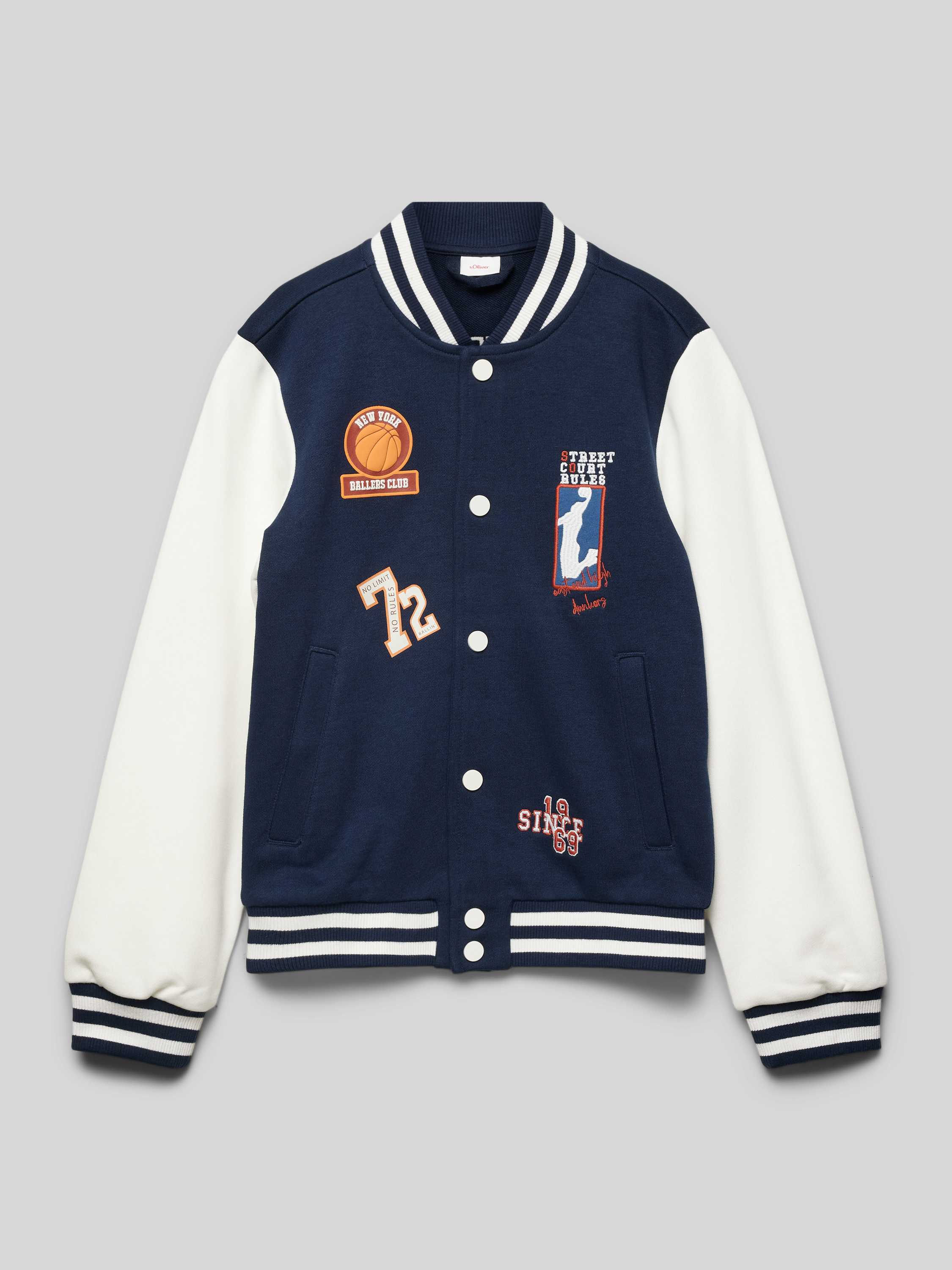 S.Oliver baseball jacket met printopdruk donkerblauw wit Jas Jongens Katoen Klassieke kraag 146 152