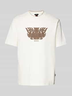 Boss T-shirt met motief- en labelstitching model 'Taut'