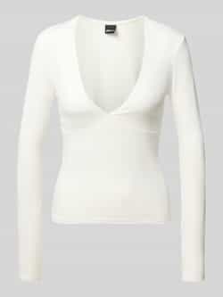 Gina Tricot Shirt met lange mouwen van een mix van viscose en elastaan met V-hals