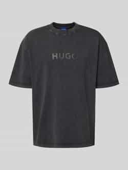 Hugo Blue T-shirt met labelprint model 'Nebute'