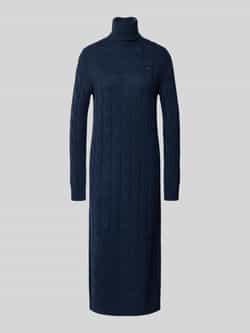 Tommy Hilfiger Gebreide jurk SOFT WOOL CABLE ROLL-NK LS DRESS met kabelpatroon van zuivere wol