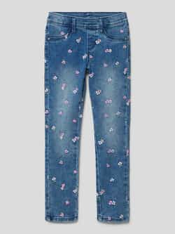 S.Oliver gebloemde slim fit jegging medium blue denim Jeans Blauw Bloemen 110