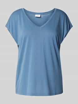 Vila Korte Mouw V hals Modal T shirt Vrouwen Blue Dames Kledingwinkel