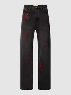 REVIEW Baggy jeans met CRUCIFIX BLING-strass-steentjes in rood