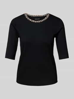 Marc Cain Leo-Print 3 4 Sleeve T-Shirt Black Dames