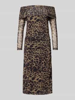 Ichi Slim fit midi-jurk met all-over dierenprint model 'Parda'