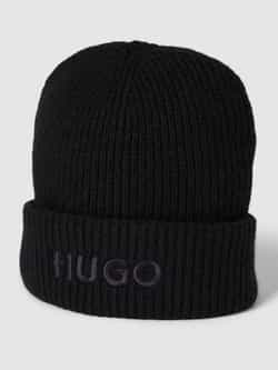 Hugo Boss Geribbelde muts met logo borduursel Black Unisex