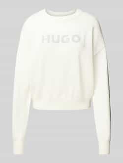 Hugo Blue Gebreide pullover met labelprint model 'Slogerix'