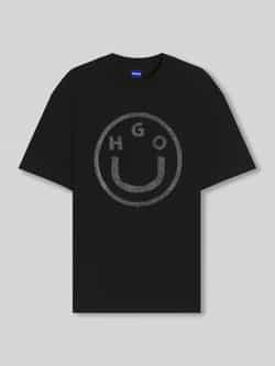 HUGO Blue Shirt met ronde hals OVERSIZED TEE Happy Hugo Print unisex