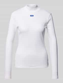 Hugo Blue Shirt met lange mouwen van viscose met geribde opstaande kraag