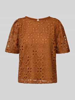 MORE & MORE Blouseshirt met broderie anglaise en ronde hals
