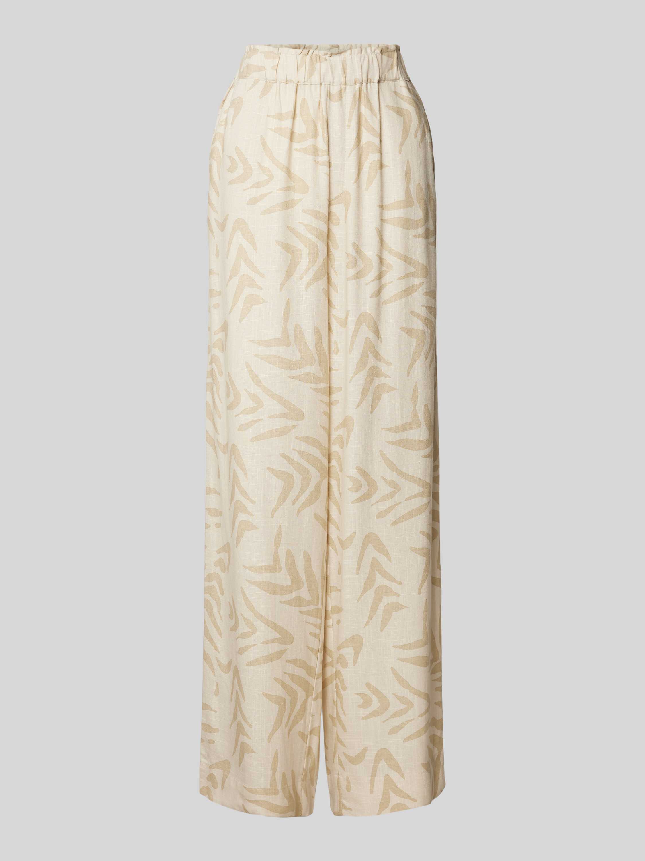 OBJECT wide leg broek OBJEMIRA met all over print beige