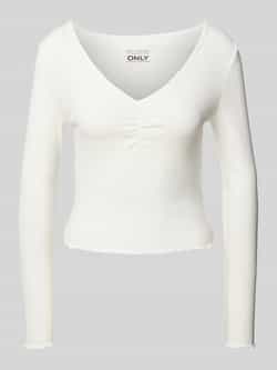 Only Slim fit shirt met lange mouwen van katoenmix met boorden met volants model 'BETTY'