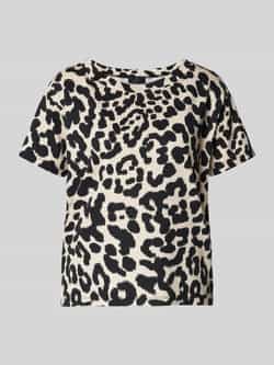 Monari T-shirt met geribde ronde hals