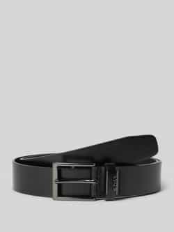 Hugo Boss Zwarte leren riem met metalen logo Black Heren
