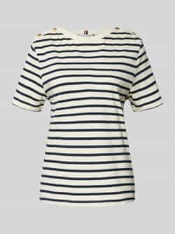 TOMMY HILFIGER Dames Tops & T-shirts Reg Stripe Gold Btn C-nk Ss Ecru