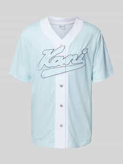 Karl Kani Varsity Logo Pinstripe Baseball Shirt Men Overhemden blauw Maat XL Kleding