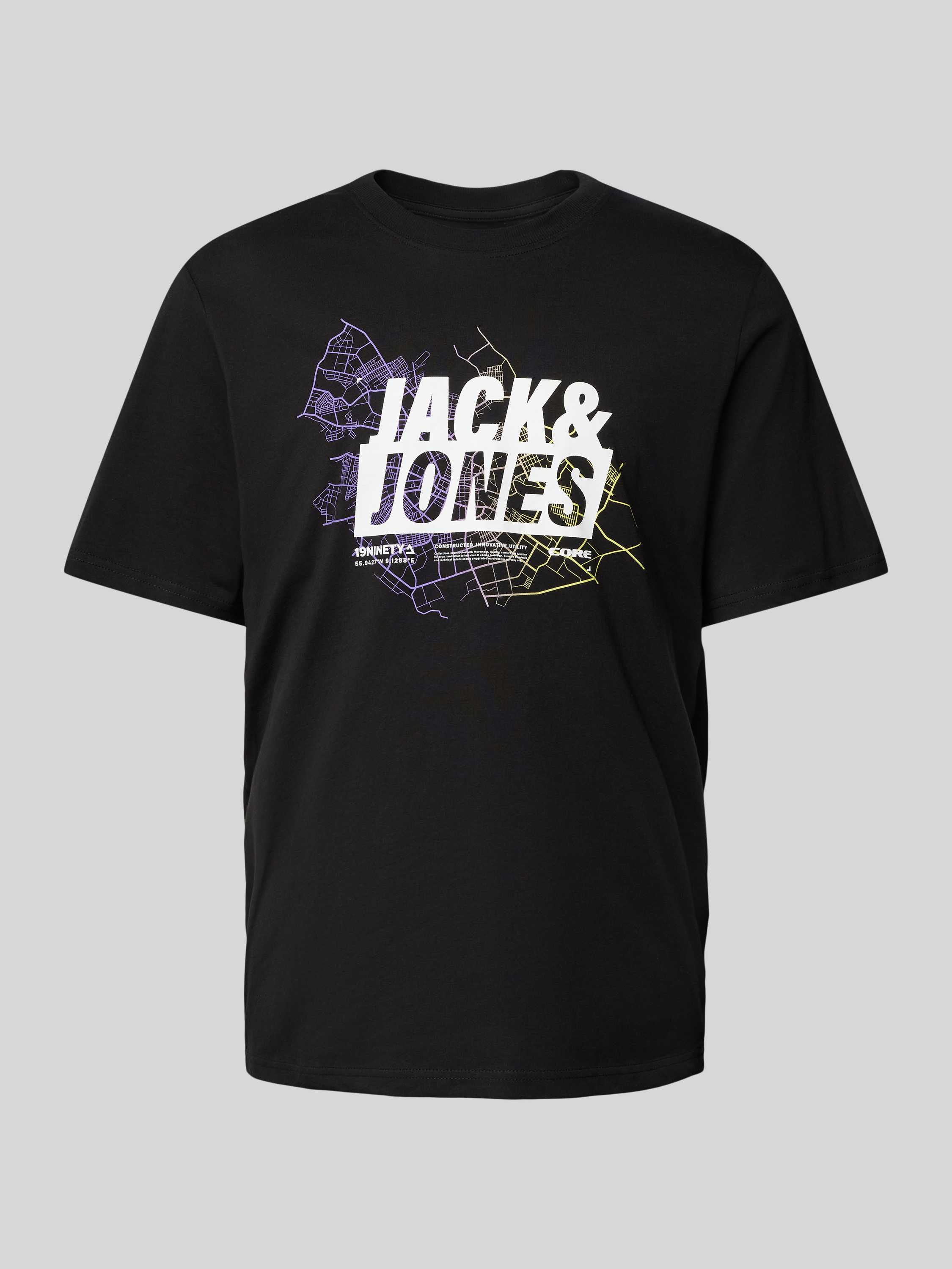 JACK & JONES CORE regular fit T-shirt JCOMAP met printopdruk zwart