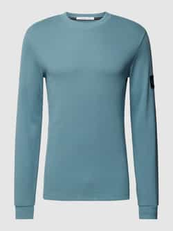 CALVIN KLEIN JEANS slim fit longsleeve Waffle met ingebreid patroon lichtblauw