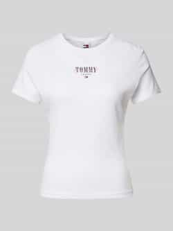 TOMMY JEANS Shirt met ronde hals Rib Slim Essential Logo Geribd shirt fijne geribde jersey stof elastisch met logo