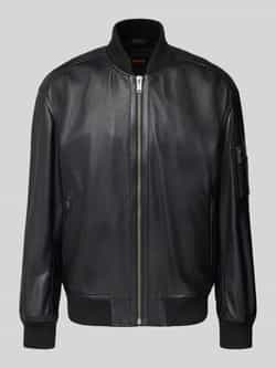 Boss Orange Regular fit leren jack in collegestijl model 'JAKRI'