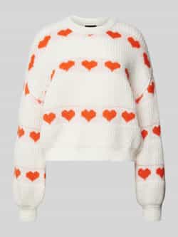 Pieces Regular fit gebreide pullover met gebreid hartjesmotief model 'NOVE'