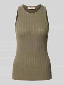 MOS MOSH Geribbelde Tanktop met Glansdetail Green Dames