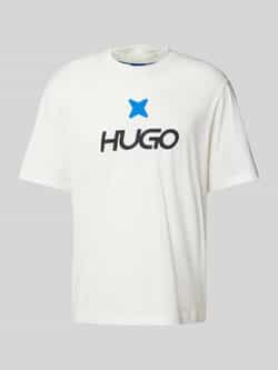 Hugo Blue T-shirt met labelprint model 'Newromi'