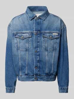 Calvin Klein Jeans Denim Logo Knopen Leren Patch Blue Heren