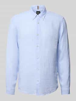 Hugo Boss Ademend Linnen Overhemd Smart-Casual Stijl Blue Heren