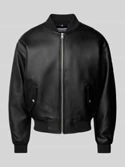 Calvin Klein Jeans Zwarte Leren Bomberjack Modern Ontwerp Black Heren