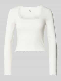Only Slim fit shirt met lange mouwen en met kant versierde boothals model 'WILMA'