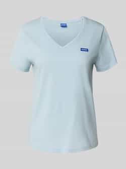 Hugo Blue T-shirt met labelstitching en V-hals