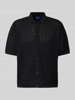 JACK & JONES ORIGINALS regular fit overhemd JORNOTO met ingebreid patroon zwart