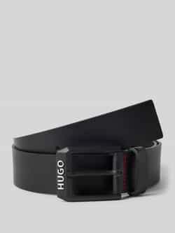 Hugo Boss Gelio Zwart Leren Riem met Mat Zwart Logo Gesp Black Heren