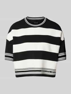 Marc Cain Gestreepte Cropped Pullover Black Dames
