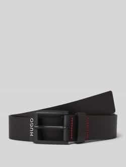 Hugo Boss Gelio Zwart Leren Riem met Mat Zwart Logo Gesp Black Heren