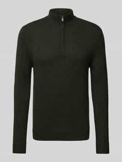 Superdry Sweater Essential Half Zip Wolmix Pullover Donkergroen