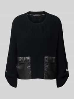 Marc Cain Gebreide Crew-Neck Sweater met Glanzende Patches Black Dames