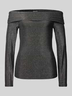 Pieces Slim fit shirt met lange mouwen glittereffect en off shoulder-mouwen model 'SANDRA'