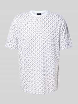Bugatti T-shirt in all-over look met ronde hals