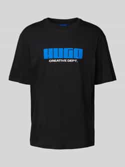 Hugo Blue T-shirt met labelprint model 'Newromi'