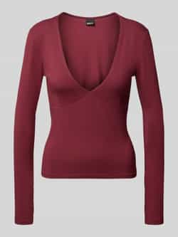 Gina Tricot Shirt met lange mouwen van een mix van viscose en elastaan met V-hals