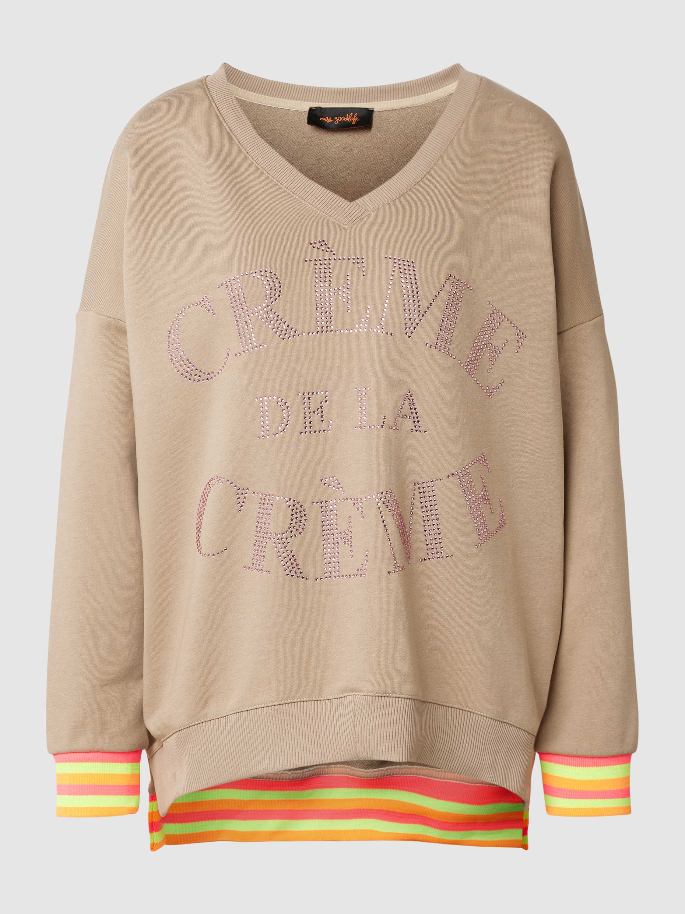 Miss goodlife Oversized sweatshirt met statement in strass-steentjes model 'Creme de la Creme'