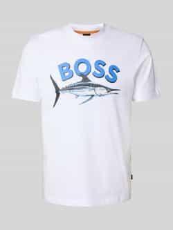 Boss Orange T-shirt met label- en motiefprint model 'Bossfish'
