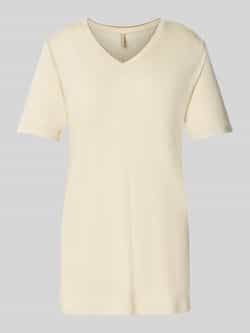Soyaconcept T-shirt met geribde V-hals model 'EMEL'