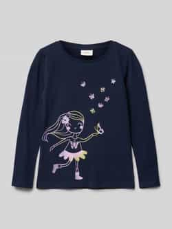 S.Oliver longsleeve met printopdruk donkerblauw Meisjes Katoen Ronde hals 128 134