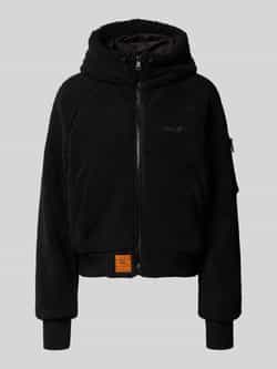 Original Bombers Fleecejack met capuchon en labelstitching