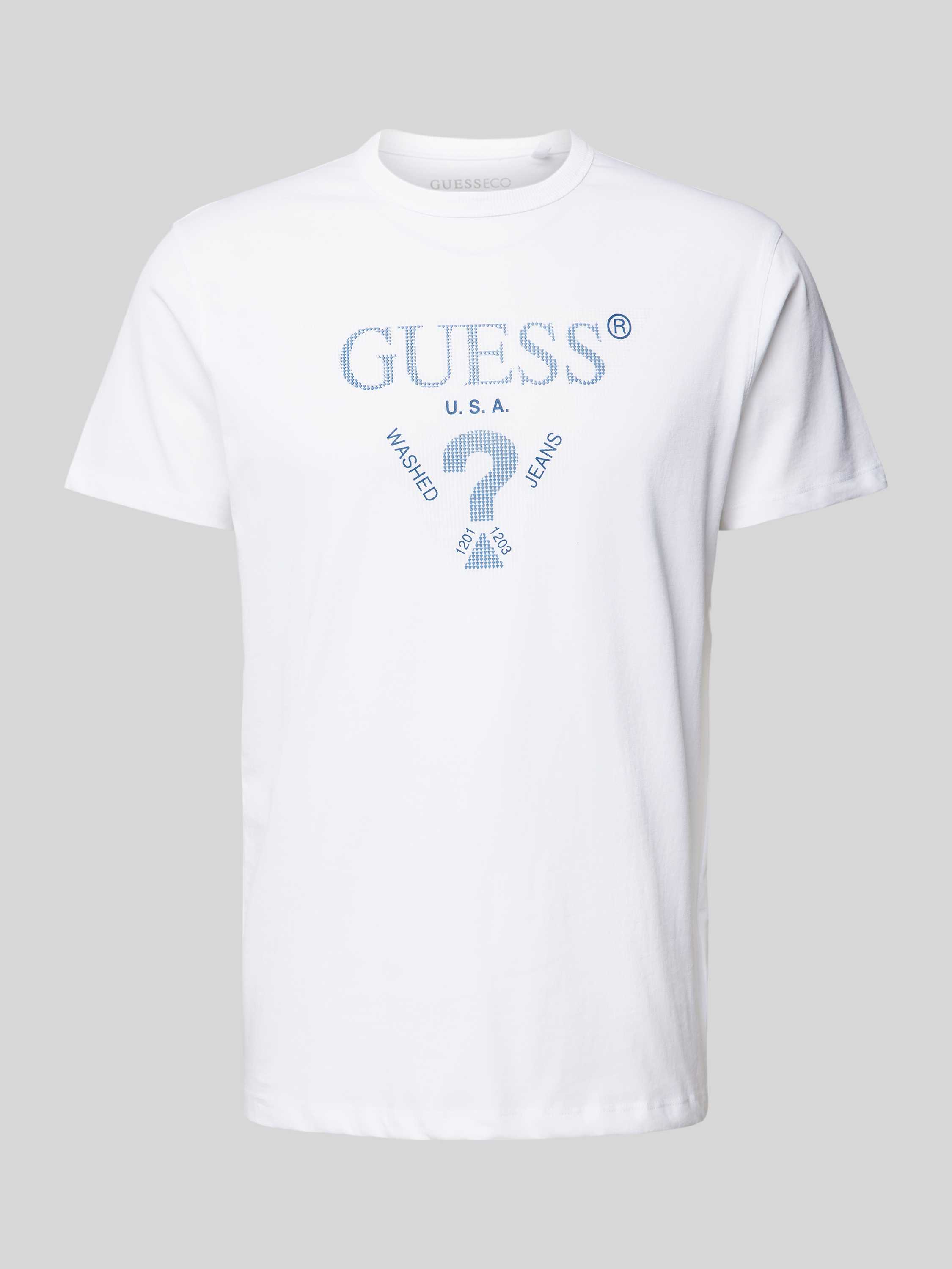 Guess Katoenen logo driehoek reliëf T-shirt White Heren